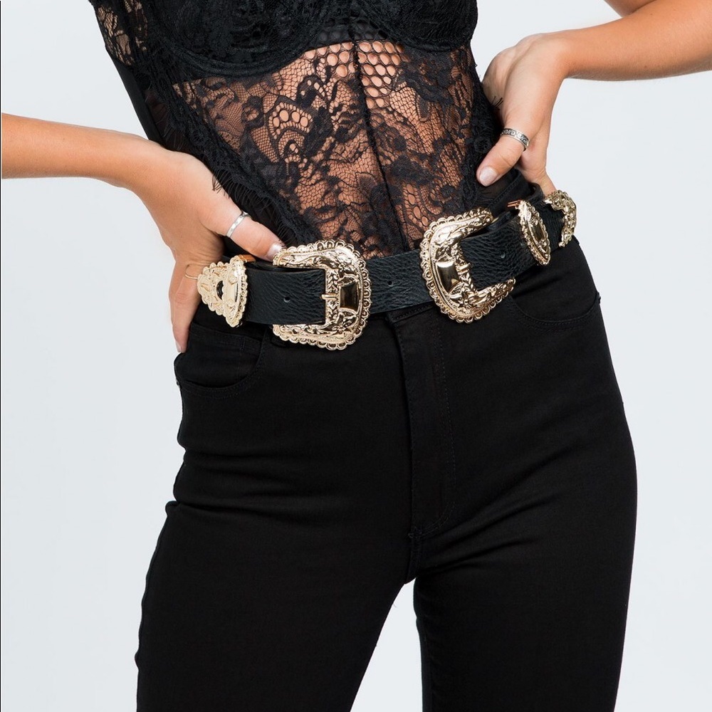 Gold double buckle belt